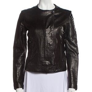 J Brand‎ Croc Embossed Lamb Leather Moto Jacket Black Small
